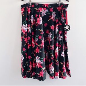 Hell Bunny Black Red Pink Sophistication on Standby Full Floral Swing Skirt XXL